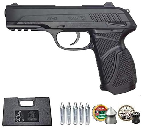 Ecommur. PT85 gamo blowback Negra | Pistola de Aire comprimido y perdigones semiautomática 4,5mm PT-85 + maletín + 2 Cajas de balines y CO2