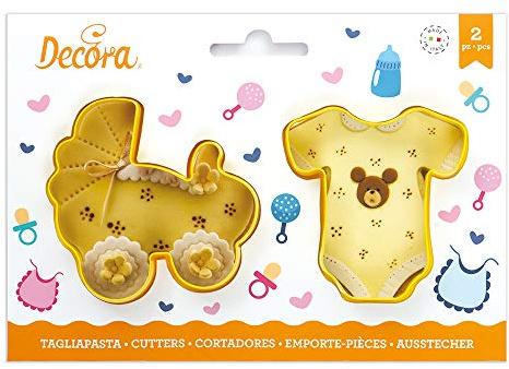 Kit 2 TAGLIAPASTA Nascita Bebe Baby a forma di Tutina Body e Carrozina - formine taglia biscotti per Creare Fantastici Dolci e decori Torte - Ideale per Decorazioni in Pasta di Zucchero