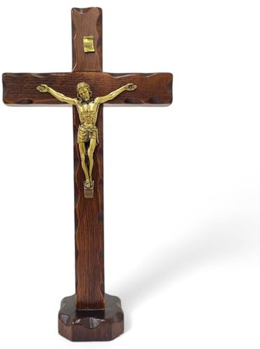 La Balestra Crocifisso da Tavola - Artigianale Made in Italy Cristo e INRI Ottonati - Crocifissi da Tavola in Legno, Cura e Precisione dei dettagli di Gesù Crocifisso -34,5X18 cm