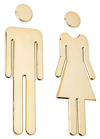 GORGECRAFT Toilet Signs Self Adhesive for Ladies and Gentlemen Washroom Door Signs Men's and Women's Wall Stickers Restrooms Door Sign Plaque for Home Hotel Office Store Parking Restaurant (Gold)