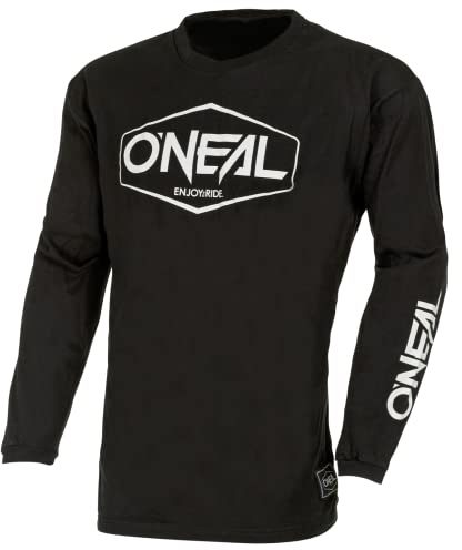 O'NEAL Element Cotton Jersey Hexx V.22 I MX Shirt, Enduro Shirt I Kinder Sportshirt Jungen Langarm I Ergonomisch, atmungsaktiv I Gepolsteter Ellbogenschutz | Schwarz Weiß | Größe L