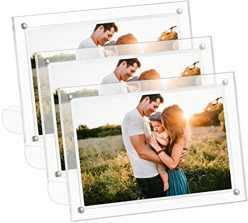 CECOLIC Marcos de fotos de acrílico transparente de 13x18cm marcos de fotos magnéticos, soporte de exhibición de postales sin marco para escritorio (3 paquete, 13 x 18 cm)