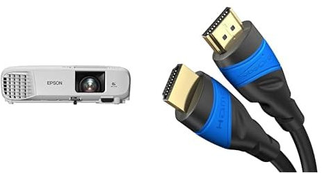 Epson EB-FH06 Videoproiettore Full HD 1080p 1920 x 1080, 16:9, contrasto 16.000:1, Tecnologia 3LCD & KabelDirekt – Cavo HDMI 4K con schermatura A.I.S., progettato in Germania – 5m