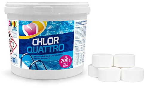 Chlortabletten für Pool 200g - Multitabs Pool 3 in 1 - Desinfektion Chlorung Pool - Pool Chemie - Pflege für Schwimmbad - 3 kg