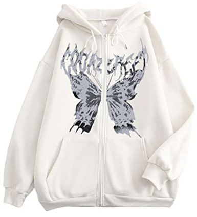 Tomwell Damen Y2K Jacke Zip Up Hoodies Goth Skeleton Strass Graphics Harajuku Oversized Sweatshirt Vintage Kapuzenjacke Kordelzug Sweatjacke mit Kapuze 90er E-Girl Tops | Reißverschluss, Bedruckt, Langarm, Herbst, Casual