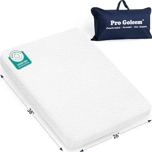 Pro Goleem Pack and Play Mattress (38x26), Waterproof Pack n Play Mattress Pad with Carry Bag, Firm Playard Mattress with Soft Cover, for Babies and Toddlers
