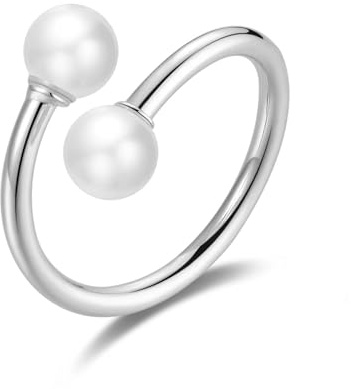 Philip Jones Bague Double Perle Ajustable Plaqué Argent