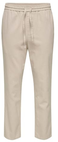 Only & Sons Pantaloni da Uomo ONSLINUS Crop Lin – Tapered Fit – XS S M L XL XXL, Rivestimento Argento., XS