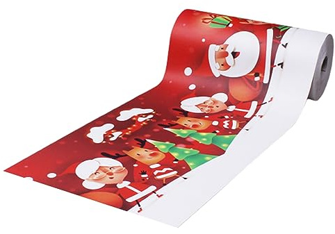 SaRani Tappeto Guida Passatoia Corsia Runner da Cucina Gomma Antiscivolo Flessibile Tagliabile Morbido Natalizio Rosso, Fantasia Babbo Natale (350x50 cm, Cartoon)