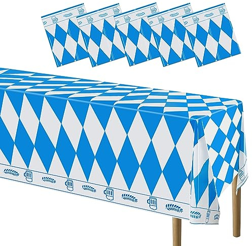 5 Stück Bierfest Tischdecke, Bayerische Tischdeko, Bayrisch Tischtuch, Blau Weiß Partytischdecke für Bierfest Party Dekoration 130 * 275cm (5 Stück)