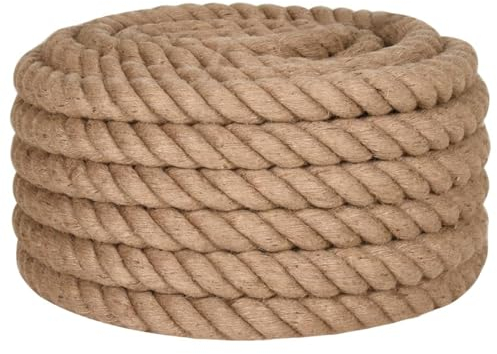 Homgoday Jute Rope Hemp Rope Garden String Parcel Cord Rope Heavy Rope Craft Cord for Garden, Crafts, Floristry, DIY Gardening and Decoration 5 m Length 50 mm Thickness