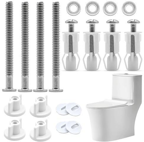 4 Pairs Toilet Seat Fittings Toilet Seat Screws Universal Toilet Seat Fixings and Bolts Toilet Seat Hinges Bolt Nut Expanding Rubber Top Nuts Screws Toilet Fixing Kit for Toilet Covers Replacement