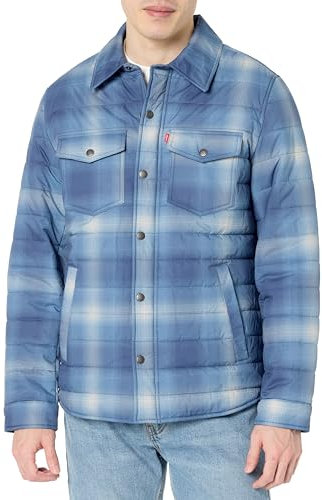 Levi's Herren Quilted Stretch Shirt Jacket Bomber, Vintage Indigo Plaid, S