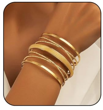 Jovono Boho-Hohl-Manschettenarmband, goldfarben, geschichtete Armreifen, gewickeltes Linien-Design, Hand-Armreif, Schmuck, 1 Stück für Damen