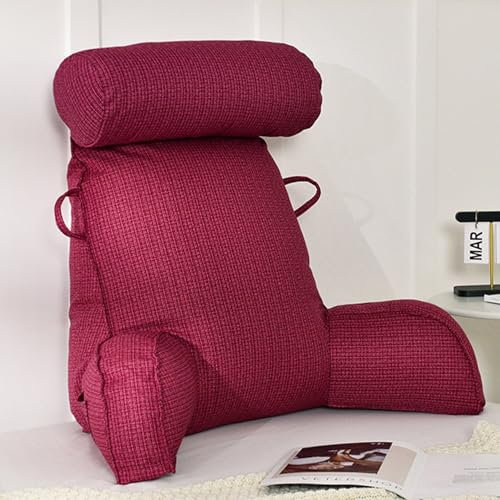 SSWH Lesekissen Für Das Bett, Rückenlehnenkissen Mit Armlehnen, Nacken- Und Lendenwirbelstützkissen, Sofa-Stuhl-Kuschelkissen, Rückenlehnenkissen Zum Sitzen Spielen Ferns(Size:75x40x40cm,Color:Rot)