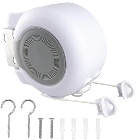 Retractable ClothesIine 2x49 Feet Outdoor Indoor, Dual Heavy Duty ClothesIines for Laundry Drying, Wall-Mounted Portable Easy Installation Washing Lines Rope (White-98FT)