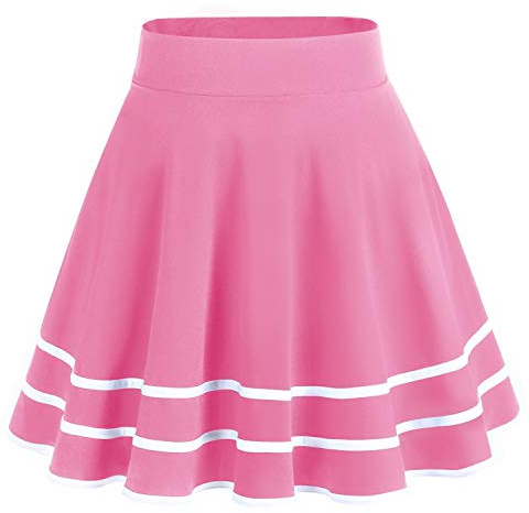 HomRain Dam Basic midikjol A-linje skater-kjol stretchig blommig kjol hög midja kjol, Korallvit, S