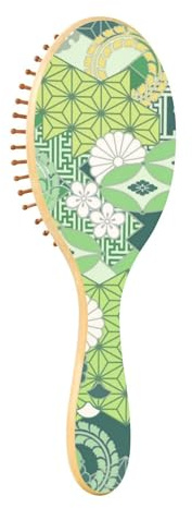 Cepillo de madera tradicional verde japonés Ukiyo-e Flower Paddle Cepillo de pelo de madera para mujeres Cepillo de madera con mensaje