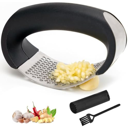 Eastrise Stainless Steel Garlic Press,Rocker Crusher Masher,Portable Manual High Performance Garlic Mincer,Chopper for Kitchen Appliances,Easily Crush Garlic (1Pcs/Black)