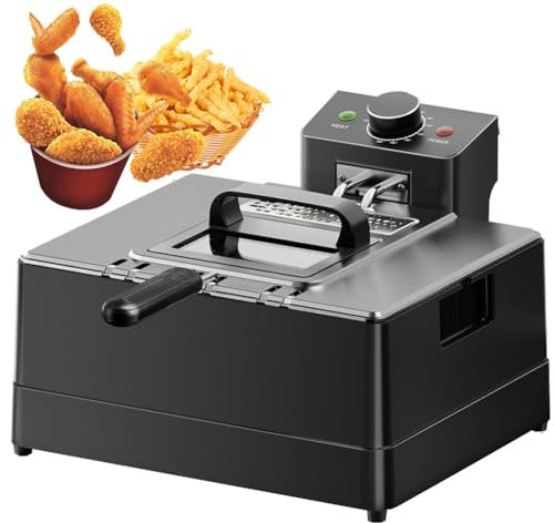 Kommersiell fritös med korg och lock 2000W, 5L/10L fritös Enkel att rengöra, 60-200℃ justerbar temperatur, överhettningsskydd, fritös oljefritös för chips Pommes frites Munkar 10L