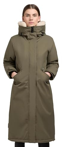 khujo Damvinterkappa, varm parkas med fuskpälskrage på huvan, midjeband och magnetisk täcklist Agneta-YM XS-XXL, Ljusgrön, XXL