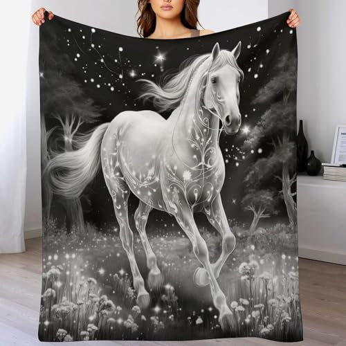 AAPZY Pferd Fleece Decke, Extra Weiche Flauschige Kuscheldecken, Leichte, Gemütliche Flannel Sofadecke/Couchdecke Für Erwachsene, Wohndecke （140×180cm）