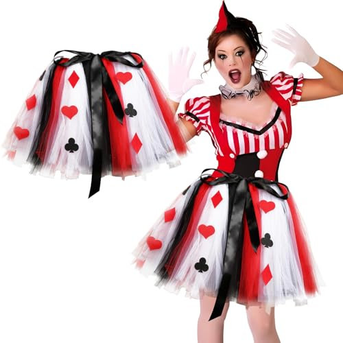 BOFUNX Fasching Tutu Rock Schwarz Weiß Rot Tüllrock Königin Kostüm für Fasching Karneval Mottoparty Cosplay