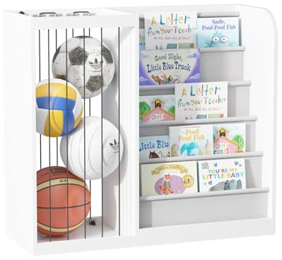 KEEPREAPER Kinder Bücherregal Spielzeugregal mit 5 Fächer Kuscheltier Aufbewahrung Kinderregal Spielzeug-Organizer für Kinderzimmer Spielzimmer 90x34x80cm (Weiß)