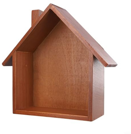 zeroupshop Holzhausdekoration, nostalgische Wanddekoration, Regal, minimalistisch, einzigartiges Holzhaus, für Büro, Wohnzimmer, weißes Ornament (alte Farben)