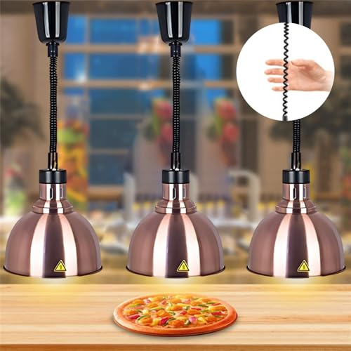 Aocay Lampada Riscaldante per Alimenti Retrattile, Diametro 19 cm/25 cm | Sospeso Lampade Scaldavivande Cucina Regolabile, 250W Lampade Riscaldanti per Cucina, Ristoranti, Hotel a Buffet