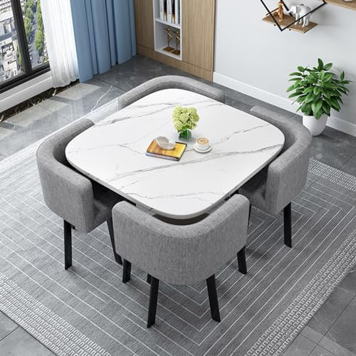 Modernes 5-teiliges Esstisch-Set mit Stühlen, 80 cm, quadratischer Empfangs- und Konferenztisch, Kombi, Holz, Küchentisch-Set für 4 Personen