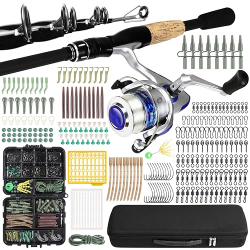 L PATTERN fiskespöset, fiskerullssats, 296 delar, komplett fiskeset med teleskopspö/fiskrulle, spinnrulle/fisketillbehör/fiskekrok/tackelbox, fiske tillbehör sats dörr sötvatten saltvatten