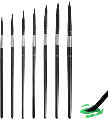 7 Pcs Round Paint Brushes, Round Pointed Tip Paint Brushes Set Nylon for Oil Watercolor Gouache Painting Artist and Beginners, Versatile Professionals Detail Pens with Ergonomic Handles