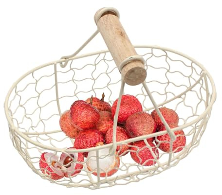 Wire Egg Baskets - Kitchens Storage Metal Wire Egg Basket, Rustic Kitchen Storage Basket With Wooden Handle, For Carrying And Collecting Eggs And Fruit, Countertops Organizer, Items