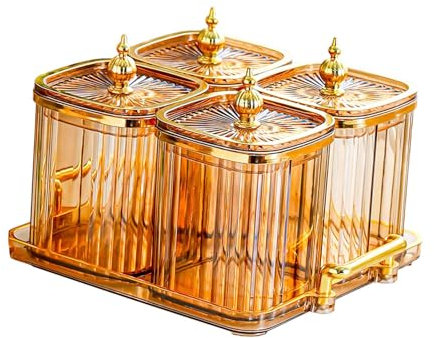 DimyFew Plato de Fruta Seca, Recipiente de Contenedor de Caja de Almacenamiento de Alimentos, Plato de Nuez de Dulces con Plato de Servicio Dividido de Tapa, Ámbar, Individual