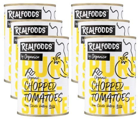 Realfoods by Organico | Organic Chopped Tomatoes – Sun-Ripened Goodness, Fresh in Every Bite, 400g (Pack of 6)