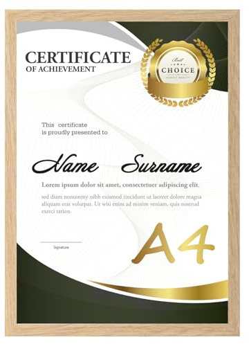 Ditwis Cadre A4 Couleur du bois pour Documents, Certificats et Photos (21x29,7 cm), Cadre Moderne pour Salons, Chambres et Bureaux