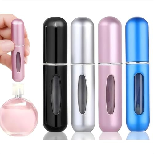 Travel Spray Bottle for Perfume – 5ml Leakproof Metal Atomiser, Bottom-Fill Refillable, Matte Metal Finish (Black/Silver/Pink/Blue) for Gym, Airplane & Daily Use