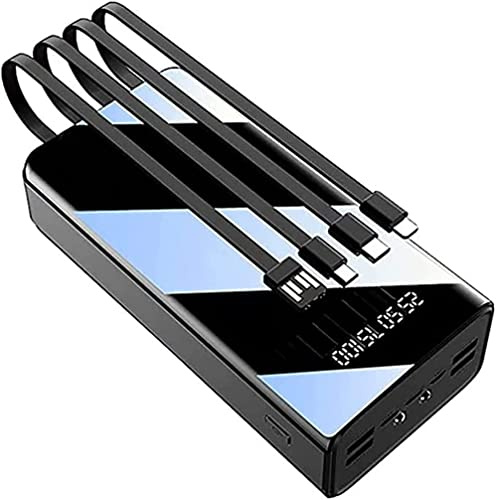 Power Bank, piccolo caricabatterie portatile PowerBank 50000 mAh con cavo integrato, caricabatterie esterno per telefono con display a LED e torcia elettrica, batteria esterna [7 uscite 4 in