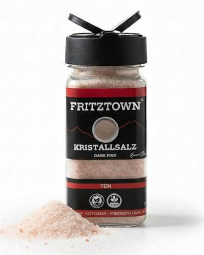 FRITZTOWN Rosa Kristallsalz bekannt als Himalaya Salz, Dark Pink, Fein, Streuer, 290g Inhalt, original aus Punjab Pakistan