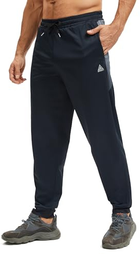 AMZSPORT joggingbyxor för män, lätta med blixtlåsfickor andningsbara byxor för gym, löpning och vardag