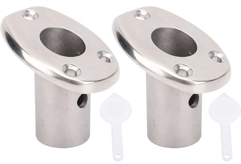 Jiawu 2Pcs Flush-Mount Boat Flag Pole Socket, 30-Degree Angle, Fits 20mm / 0.79in Poles, 316 Stainless Steel Flag Staff Pole Angled Socket/Base Fits Gunwale, Deck, Pontoon, Marina