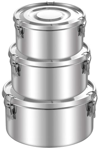PORFOYO 3 Stück Brotdose Edelstahl, 304 Edelstahl Brotdose 660ml/1040ml/1590ml, Lunchbox, Lebensmittelbehälter, Auslaufsichere für Snacks, Müsli, Suppen und Hauptmahlzeiten etc