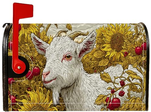 Coperture magnetiche per cassette postali di capra, rustiche fattoria girasole lampone autunno giallo pelle per decorazione giardino patio 45,7 x 53,7 cm