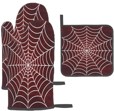 Mexpekil Lot de 3 gants de cuisine et maniques résistants à la chaleur en toile d'araignée blanche pour barbecue, barbecue, pâtisserie, cuisine
