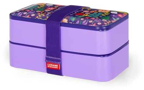 Legami - Boîte à lunch avec 3 couverts et porte-couverts, thème fleurs, capacité 1200 ml, passe au micro-ondes et au lave-vaisselle