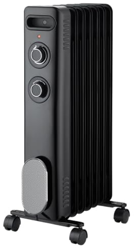 THOMSON - Radiateur mobile bain d'huile CALISTA 2000W noir, protection contre le renversement et la surchauffe, avec thermostat réglable, silencieux, avec roulettes
