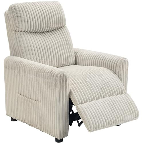 HOMCOM Sillón Relax Reclinable Manual Tapizado Pana Reposapiés Crema