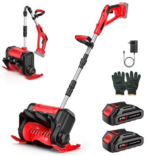Akku-Schneefräse, Faltbare elektrische Schneebürst mit 2×2000mah Akkus und Ladegerät, Bürstenloser Schneeschaufel bis 30 cm Räumbreite, Schneehöhe 18 cm, 8m Wurfweite, für Alle Straßen