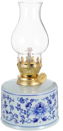 VANZACK Vintage Öllampe aus Weißem Porzellan mit Klarem Glas Dekorative Petroleumlampe für Innenräume Stimmungsvolle Sturmlaterne für Tischdekoration und Notbeleuchtung